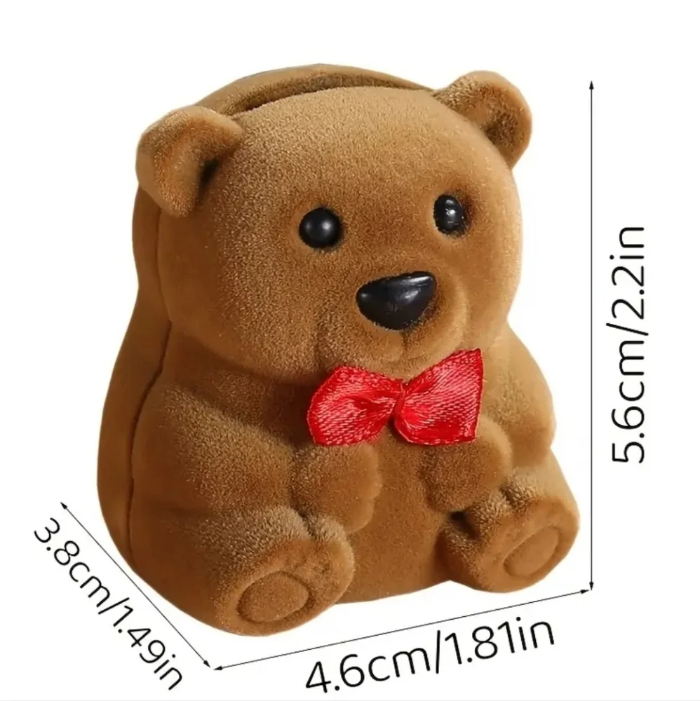 Cute Furry Bear with Red Bow Tie Jewelry Gift Box